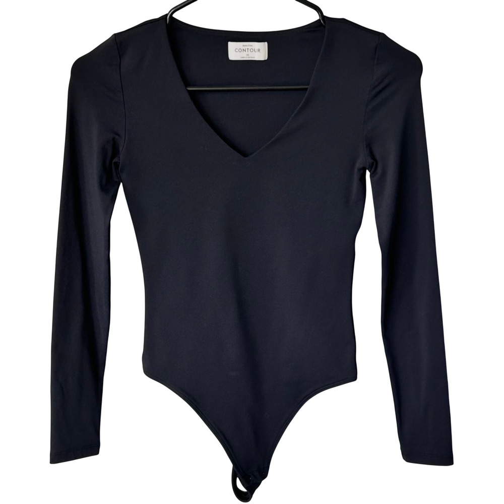 Babaton Contour V-Neck Long Sleeve Thong Bodysuit Black XS 111086